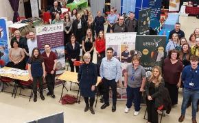 Group of people at an employers fair